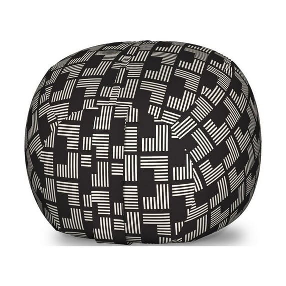 Geometric Storage Toy Bag Chair, Monochrome Abstract Lattice Pattern of Geometrical Striped Rectangle Blocks, Stuffed Animal Organizer Washable Bag, Small Size, Black and White, by Ambesonne