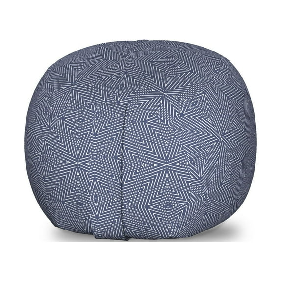 Geometric Storage Toy Bag Chair, Monochrome Continued Layout of Optical Illusionary Fractal Stripes, Stuffed Animal Organizer Washable Bag, Small Size, Dark Indigo and White, by Ambesonne