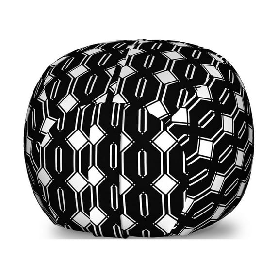 Geometric Storage Toy Bag Chair, Monotone Symmetric Order Pattern of Repetitive Squares and Bars, Stuffed Animal Organizer Washable Bag, Small Size, Charcoal Grey and White, by Ambesonne