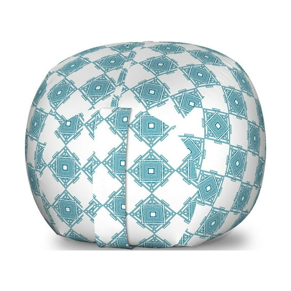 Geometric Storage Toy Bag Chair, Ornamental Interlacing Squares Art Deco Inspired Pattern Relaxing Design, Stuffed Animal Organizer Washable Bag, Large Size, Pale Blue and White, by Ambesonne
