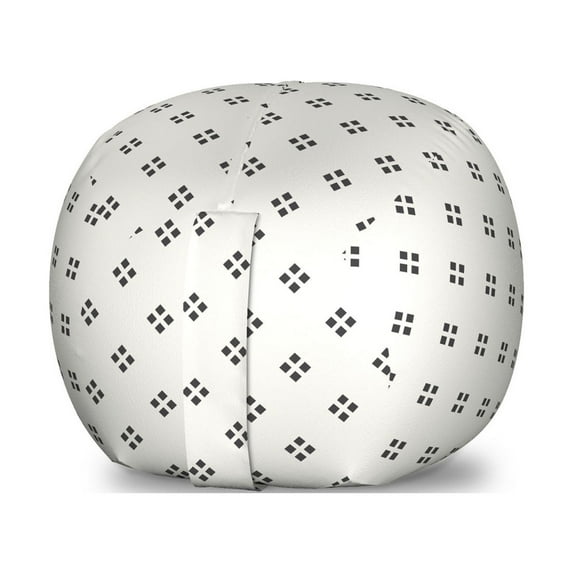 Geometric Storage Toy Bag Chair, Pale Grey Backdrop Modern Geometrical Contemporary Image with Dots Print, Stuffed Animal Organizer Washable Bag, Large Size, Black and White, by Ambesonne
