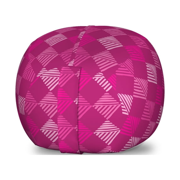 Geometric Storage Toy Bag Chair, Pink Tones Design Diagonal Squares in Symmetric Warm Colored Repetition, Stuffed Animal Organizer Washable Bag, Large Size, Magenta Pale Pink, by Ambesonne