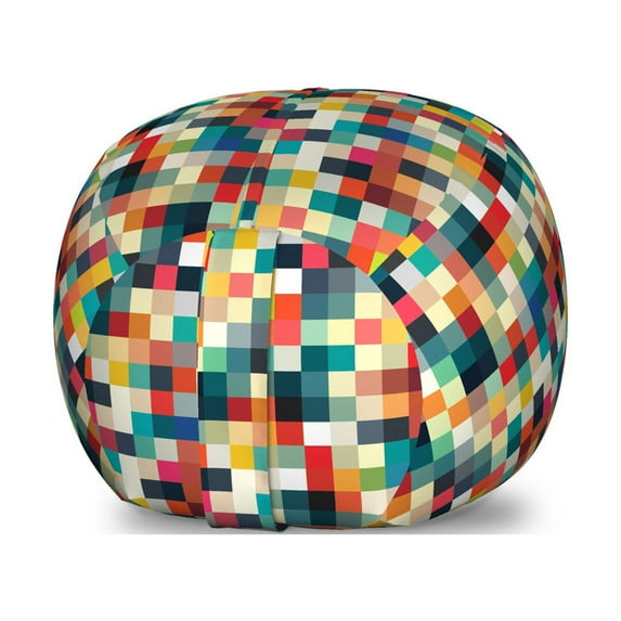 Geometric Storage Toy Bag Chair, Pixel Art Inspired Checkered Squares Grid Illustration Colorful Abstract Design, Stuffed Animal Organizer Washable Bag, Small Size, Multicolor, by Ambesonne