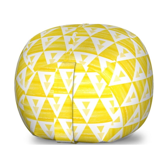 Geometric Storage Toy Bag Chair, Print of Abstract Concept Dusty Soft Tone Triangles Shapes in Grunge Style, Stuffed Animal Organizer Washable Bag, Small Size, Yellow and White, by Ambesonne
