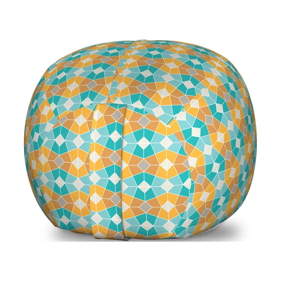 Geometric Storage Toy Bag Chair, Repetitive Intricated Mosaic Pattern in Aqua Colors and Tangerine Tones, Stuffed Animal Organizer Washable Bag, Small Size, Apricot Dark Seafoam, by Ambesonne