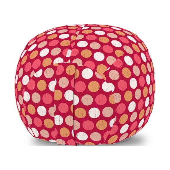 Geometric Storage Toy Bag Chair, Retro Art Style Grunge Effect Repetitive Polka Dots Illustration, Stuffed Animal Organizer Washable Bag, Large Size, Raspberry and Multicolor, by Ambesonne