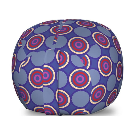 Geometric Storage Toy Bag Chair, Retro Inspired Symmetric Pattern with Abstract Rounds and Circles, Stuffed Animal Organizer Washable Bag, Small Size, Dark Violet Multicolor, by Ambesonne
