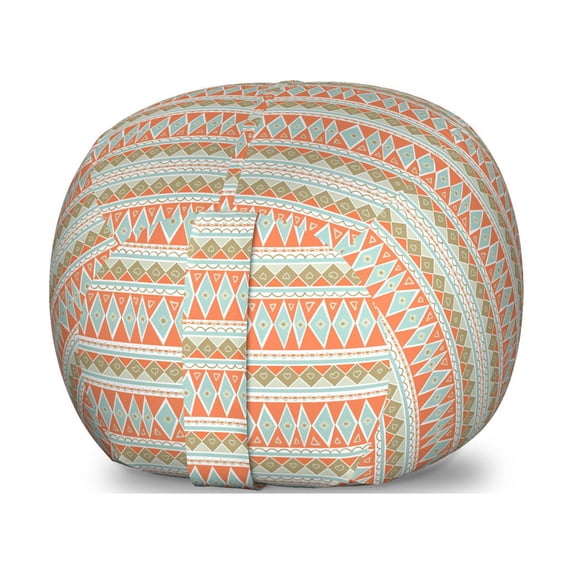 Geometric Storage Toy Bag Chair, Geometric Soft Pattern with Abstract Shapes and Hand-Drawn Elements, Stuffed Animal Organizer Washable Bag, Small Size, Pale Blue Coral Sepia, by Ambesonne