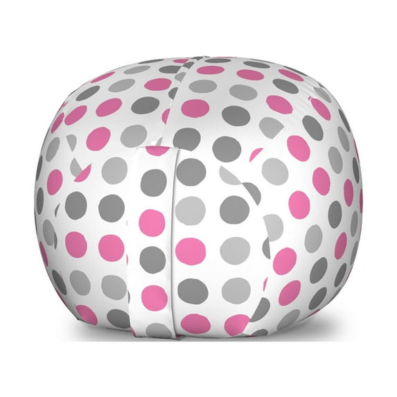 Geometric Storage Toy Bag Chair, Traditional Retro Polka Dots Design European Ancestral Motif Pastel Colors, Stuffed Animal Organizer Washable Bag, Large Size, White Grey Pink, by Ambesonne