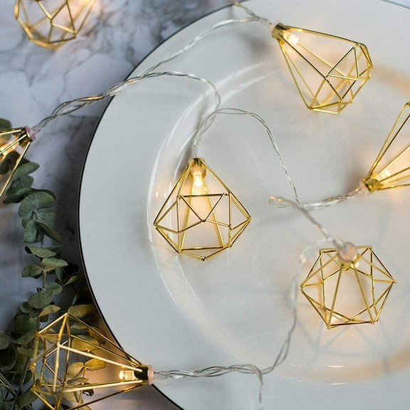 Geometric String Lights, 1.5M 10LED Metal Fairy String Lights Geometric Rose Gold Metal Fairy Lights Battery Operated Fairy Lights (Leaves)
