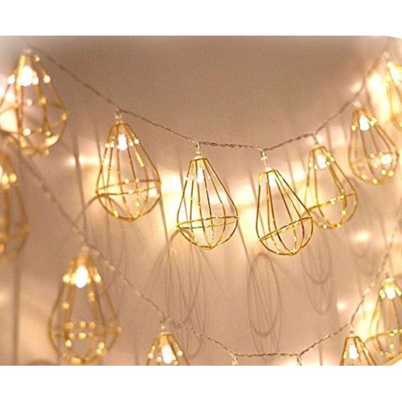 Geometric String Lights, 1.5M 10LED Metal Fairy String Lights Geometric Rose Gold Metal Fairy Lights Battery Operated Fairy Lights