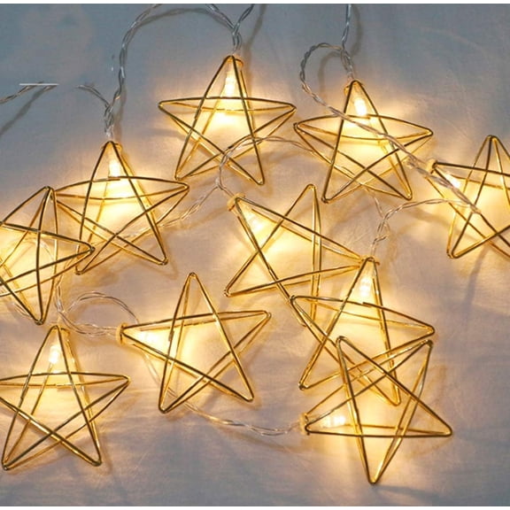 Geometric String Lights, 1.5M 10LED Metal Fairy String Lights Geometric Rose Gold Metal Fairy Lights Battery Operated Fairy Lights