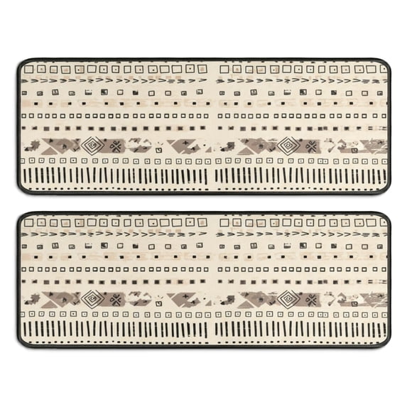 Geometric Stripe Beige Pattern Anti Fatigue Kitchen Rugs Set Of 2, Non Slip Washable Decorative Floor Mats for Sink Laundry and Home Use, 17"x47"