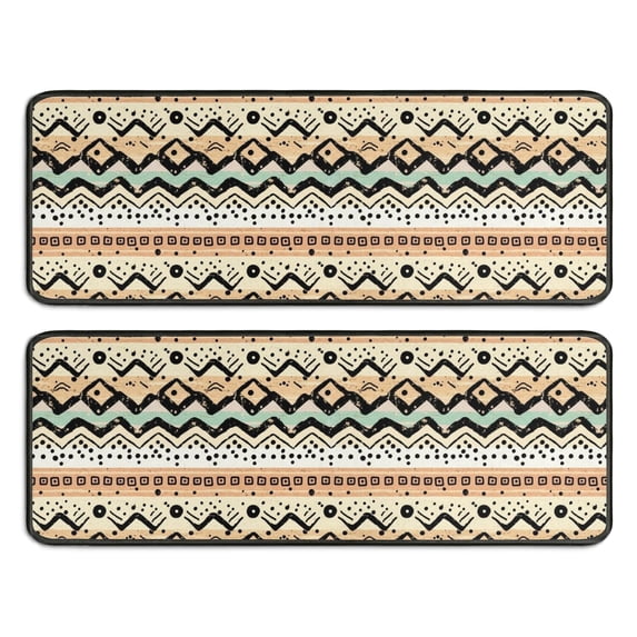 Geometric Stripe Beige Pattern Anti Fatigue Kitchen Rugs Set Of 2, Non Slip Washable Decorative Floor Mats for Sink Laundry and Home Use, 17"x47"