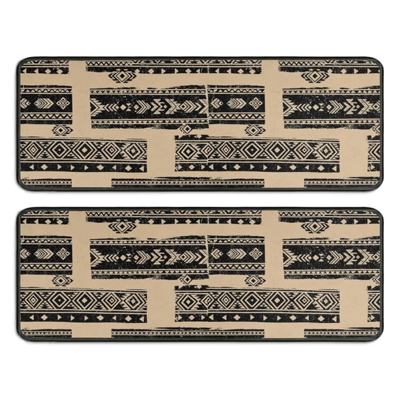 Geometric Stripe Beige Pattern Anti Fatigue Kitchen Rugs Set Of 2, Non Slip Washable Decorative Floor Mats for Sink Laundry and Home Use, 17"x47"
