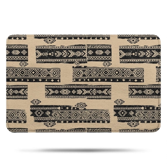 Geometric Stripe Beige Pattern Non Slip Microfiber Bathroom Rugs, Soft ...