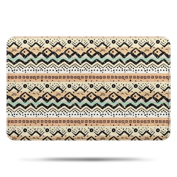 Geometric Stripe Beige Pattern Non Slip Microfiber Bathroom Rugs, Soft ...