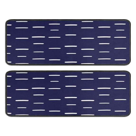Geometric Stripe Blue Pattern Anti Fatigue Kitchen Rugs Set Of 2, Non Slip Washable Decorative Floor Mats for Sink Laundry and Home Use, 17"x47"