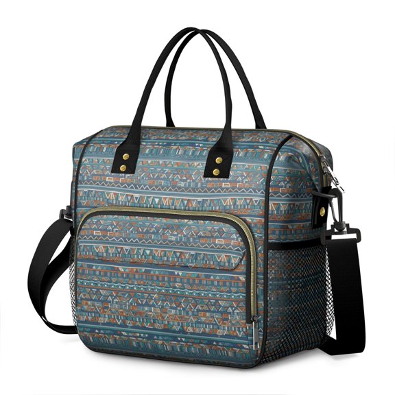 Geometric Stripe Blue Pattern Insulated Leakproof Lunch Box for Women, Large Lunch Bag for Tween Teen Adult, Loncheras Para Mujer for Work Beach Travel Picnic Camping