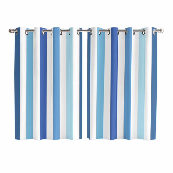 Geometric Stripe Kitchen Curtains 63 Inch Length, Ombre Farmhouse Blue Vertical Striped Grommet Top Bedroom Living Room Curtains, Light Filtering Cafe Curtain Drapes 2 Panels Set 104''x63''