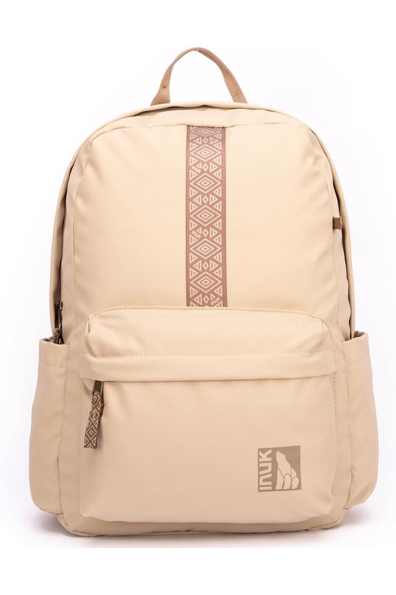 Geometric Stripe Laptop Backpack, 13 Inch Water Resistant Backpack for College & Work, Recycled Travel Daypack Made from 24 Plastic Bottles, with Pocket & Luggage Strap, Latte