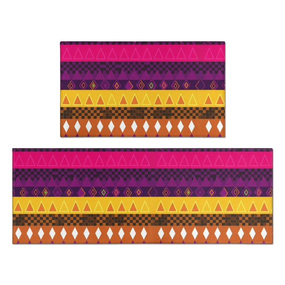 Geometric Stripe Pink Pattern Anti Fatigue Kitchen Rugs Set Of 2, Non Slip Washable Decorative Floor Mats for Kitchen Sink Laundry, 17"x30" and 17"x47"