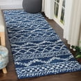thumbnail image 1 of Geometric Stripe Plush Polypropylene Indoor Shag Runner Rug - 2’ 7” x 8', Cream-Blue, 1 of 10