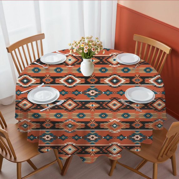 Geometric Stripe Red Pattern Round Tablecloth 60"x60", Wrinkle Resistant Wipeable Table Cover for Kitchen Dining Room Picnic Patio and Party