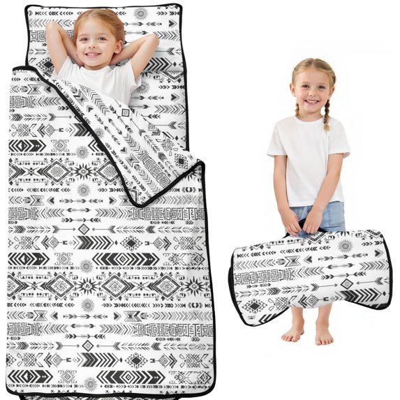 Geometric Stripe White Pattern Teens Toddler Nap Mat with Pillow, Sleeping Mat Bag for Preschool Daycare 50"x20"