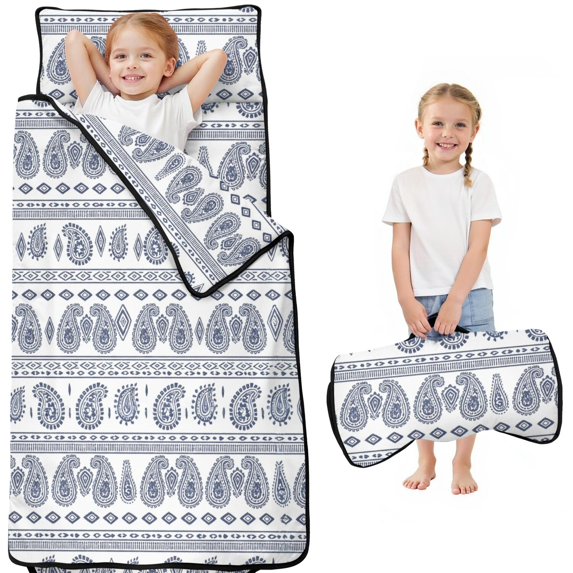 Geometric Stripe White Pattern Teens Toddler Nap Mat with Pillow, Sleeping Mat Bag for Preschool Daycare 50"x20"