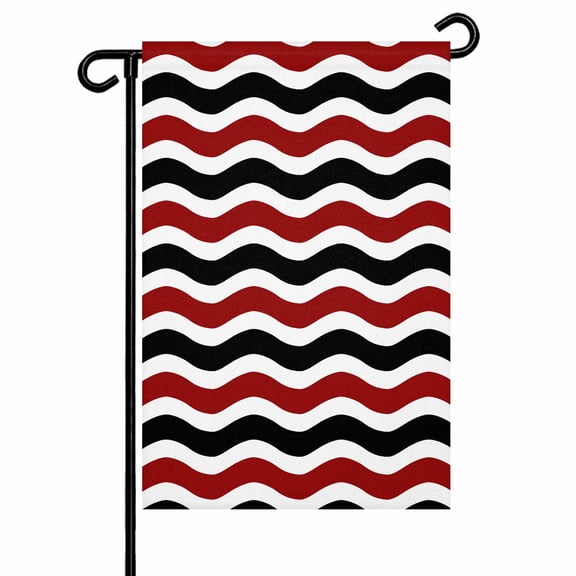 Geometric Striped Pattern Garden Flags for Outside Red Black Wave Pattern Double Sided Yard Flags Outdoor House Decoration, Small 12X18 Inch,
