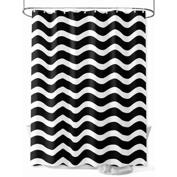 Geometric Striped Pattern Shower Curtain, Black and White Wave Pattern Bathroom Decor Curtains Set with Hooks, Waterproof Fabric Home Accessories， 72 X 78 Inch Long