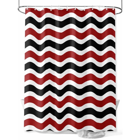 Geometric Striped Pattern Shower Curtain, Red Black Wave Pattern Bathroom Decor Curtains Set with Hooks, Waterproof Fabric Home Accessories， Stall 36 X 72 Inch