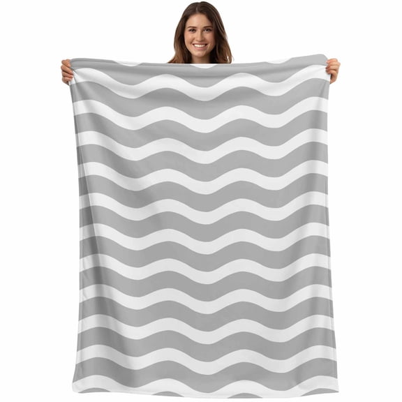 Geometric Striped Pattern Throw Blankets, Dark Gray White Wave Pattern Soft Fleece Blanket Decorative for Home Sofa Couch Chair Living Bedroom, 60x80 inches,