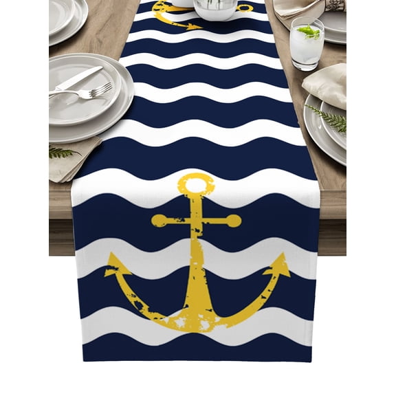 Geometric Stripes Anchor Table Runner Home Wedding Table Flag Mat Table Centerpieces Decoration Party Dining Long Tablecloth