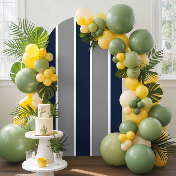 Geometric Stripes Arch Backdrop Cover, 4FT, Blue Background Spandex Arch Covers Double-Sided Backdrop for Wedding Birthday Party Photo Background Decoration