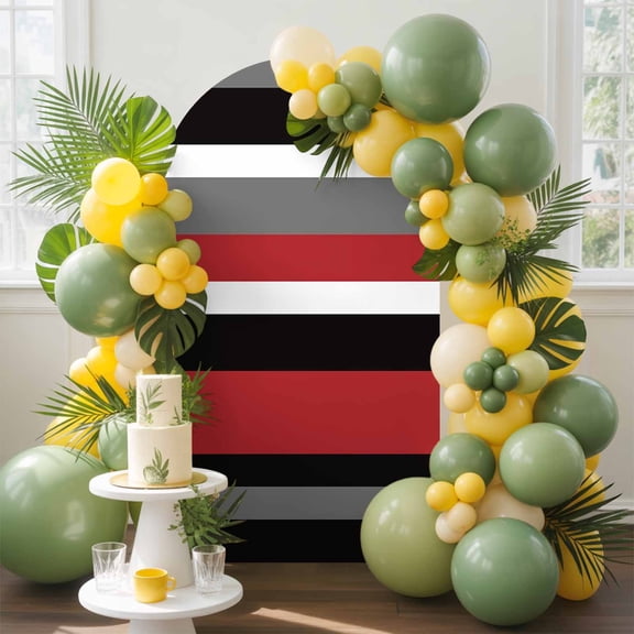 Geometric Stripes Arch Backdrop Cover, 6.6FT, Red Black Spandex Arch Covers Double-Sided Backdrop for Wedding Birthday Party Photo Background Decoration