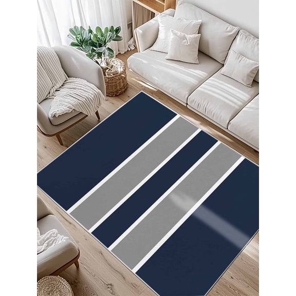 Geometric Stripes Area Rug for Bedroom 5x7 Ft Blue Background Super Soft fuzzy Throw Rug Non-Slip Fluffy Plush Indoor Floor Carpet for Living Room Nursery Home Decor