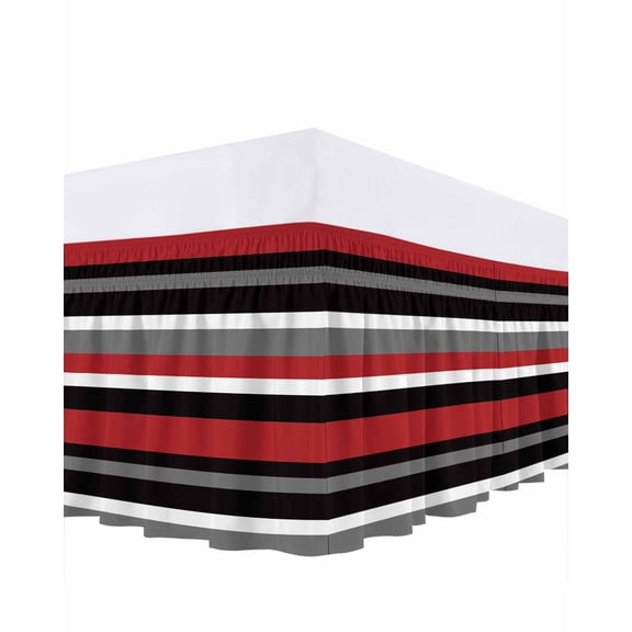 Geometric Stripes Bed Skirt King Size 18 Inch Drop, Red Black Wrap Around Dust Ruffle Bedskirts, Wrinkle & Fade Resistant Easy Fit Bedskirt with Adjustable Elastic