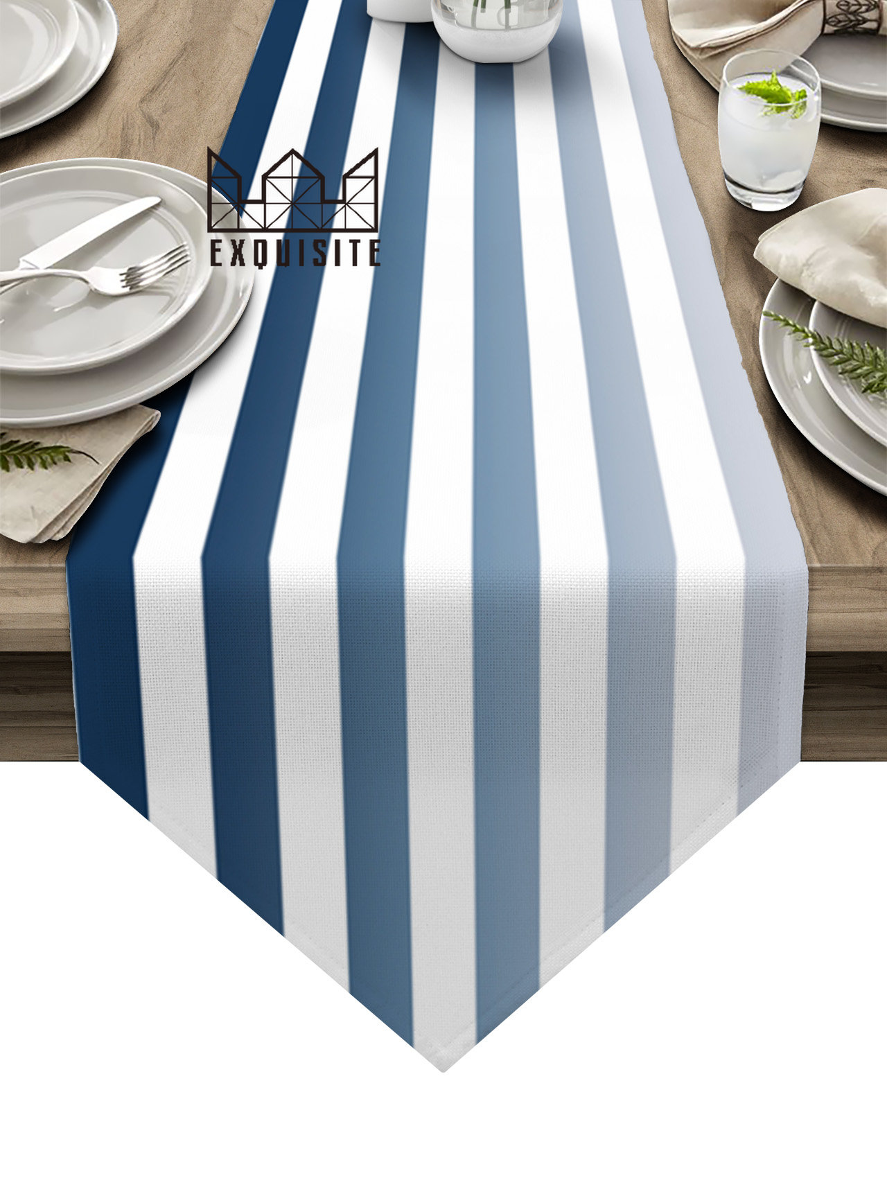 Geometric Stripes Blue Gradient Home Decor Table Runner Wedding