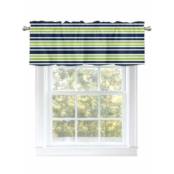 Geometric Stripes Curtain Valances for Windows, Dark Blue Green Window Valances, Window Treatment Rod Pocket Valance Curtains for Living Room/Kitchen/Bedroom/Bathroom, 54x18inch