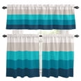 thumbnail image 1 of Geometric Stripes Kitchen Curtains Valances and Tiers Set of 3 Minimalist Turquoise Gradient Pattern Tier Curtains and Valance with Rod Pocket for Small Windows, 27.5"x36", 1 of 9