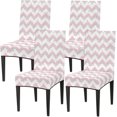 thumbnail image 1 of Geometric Stripes Pink Gray Chair Covers for Dining Room Set of 4, Washable Spandex Parsons Slipcovers, Removable Kitchen Chair Cover, Stretch Seat Protector for Home Party Hotel, 1 of 6