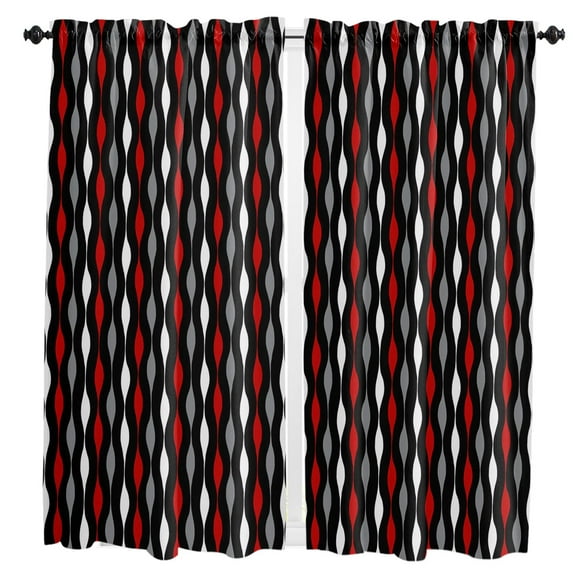 Geometric Stripes Red And Black Curtain Home Decoration Living Room Short Curtains Window Treatments For Kitchen Bedroom