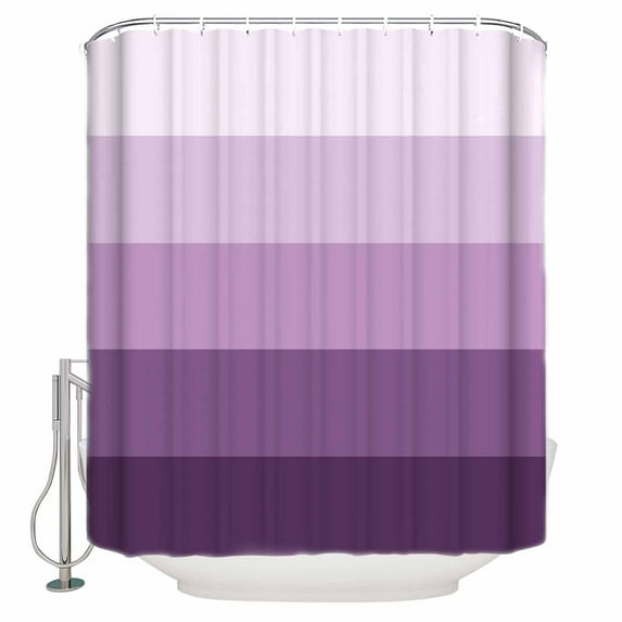 Geometric Stripes Shower Curtain, 60" x 72", Minimalist Purple Gradient Pattern Waterproof Bathroom Curtain Washable Shower Curtain Set with 12 Hooks