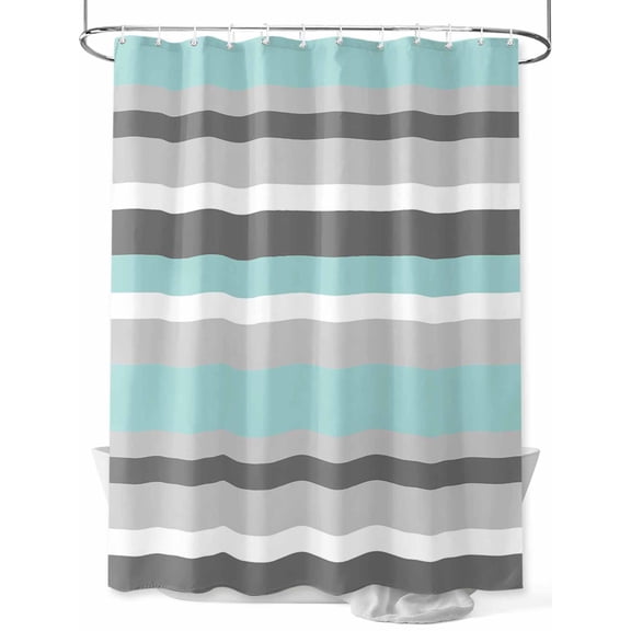 Geometric Stripes Shower Curtain, Grey Turquoise Waterproof Shower Curtain Set with 12 Hooks Lightweight Washable Fabric Shower Curtains for Bathroom 72x78 Inches