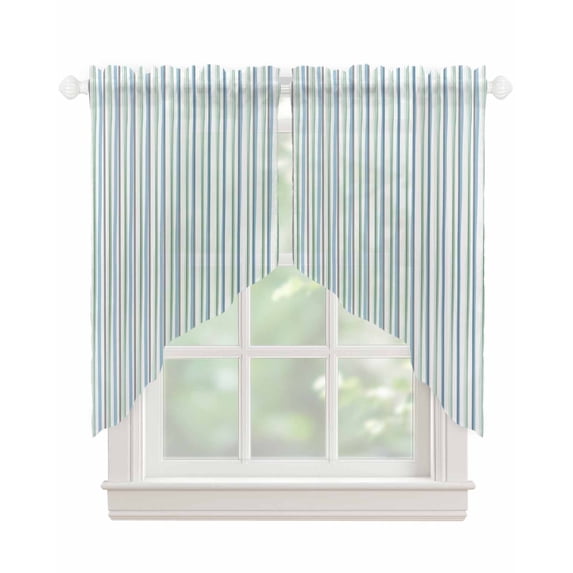 Geometric Stripes Swag Valances for Windows, Modern Abstract Ombre Blue Art Rod Pocket Sheer Valances for Large Windows, Swag Toppers Light Filtering for Kitchen Living Room 2 Panels 36''x45''
