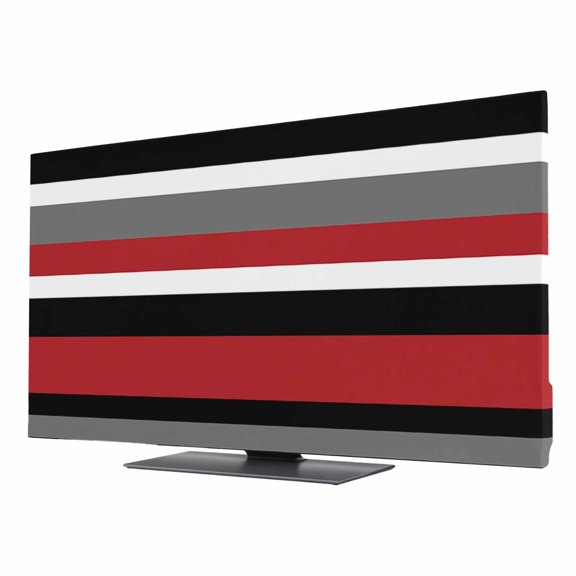 Geometric Stripes TV Dust Cover 24 Inch, Red Black Computer Monitor Cover Dustproof Stretchable Indoor TV Screen Protector for LED LCD Universal Monitors