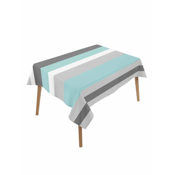 Geometric Stripes Table Cloth 52x70 Inch Rectangle, Grey Turquoise Waterproof Tablecloth Washable Table Cover for Party Picnic Dinner Decor