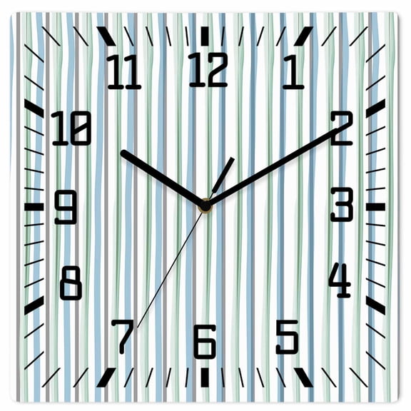 Geometric Stripes, Wooden Wall Clock Silent Non Ticking, Modern Abstract Ombre Blue Art Square Wall Clocks Battery Operated, Decor Clock for Home Office, Living Room, Kitchen, 10 Inch